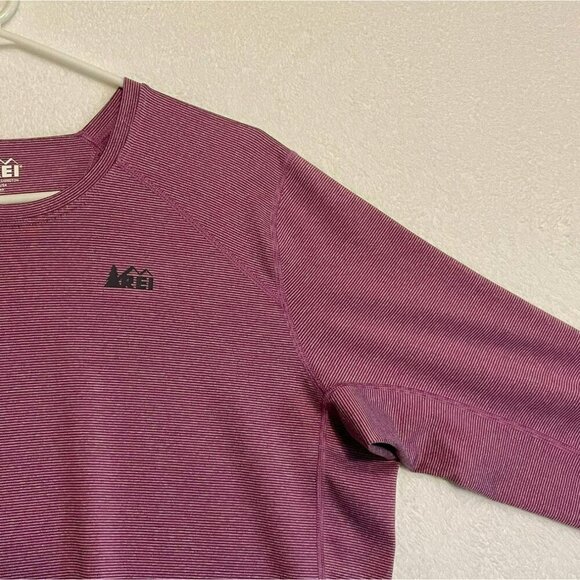 REI Performance Tee Long Sleeve Crew Neck Stretchy Women's XL Pink Gray Stripes - Picture 4 of 12